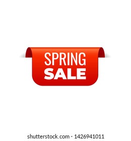 Red Vector Banner Ribbon on white background, top bookmark, spring sale - Vector Illustration