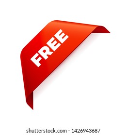 Red Vector Banner Ribbon on white background, corner ribbon, free - Vector Illustration