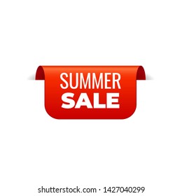 Red Vector Banner Ribbon on white background, top bookmark, summer sale - Vector Illustration