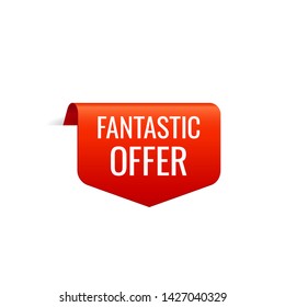 Red Vector Banner Ribbon on white background, top bookmark, fantastic offer - Vector Illustration