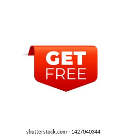 Red Vector Banner Ribbon on white background, top bookmark, get free - Vector Illustration