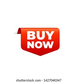 Red Vector Banner Ribbon on white background, top bookmark, buy now - Vector Illustration