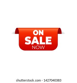Red Vector Banner Ribbon on white background, top bookmark, on sale now - Vector Illustration