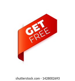 Red Vector Banner Ribbon on white background, left bookmark, get free - Vector Illustration