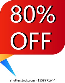 Red Vector Banner Ribbon on white background, top bookmark. 80 percent off