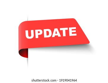 Red Vector Banner Ribbon on white background, top bookmark. Update