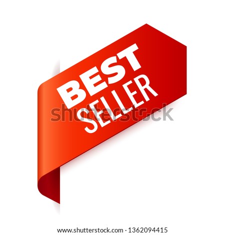 Red Vector Banner Ribbon on white background, left bookmark. Best Seller