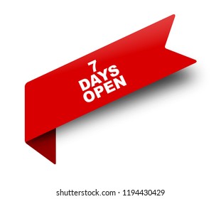 red vector banner ribbon seven days open