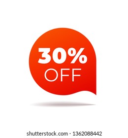 Burbuja del discurso del Vector Rojo sobre fondo blanco. 30% de descuento