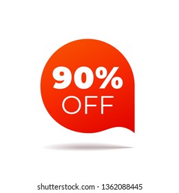 Red Vector Banner speech bubble on white background. 90 percent off