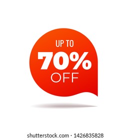 Red Vector Banner speech bubble on white background, up to 70 percent off - Vector Illustration