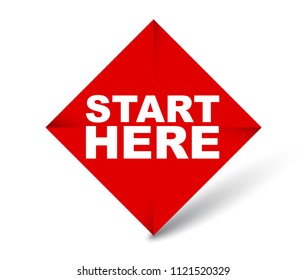 red vector banner start here