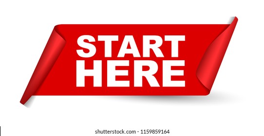 red vector banner start here