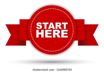 red vector banner start here