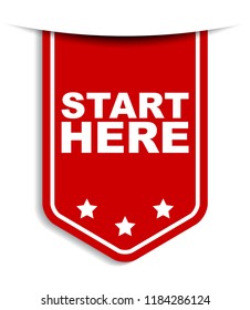 red vector banner start here