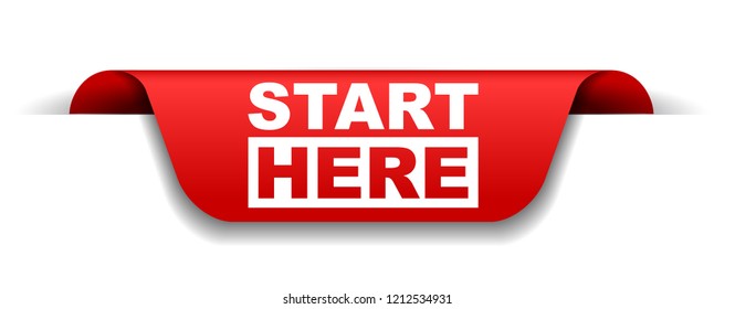 red vector banner start here