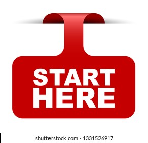 red vector banner start here