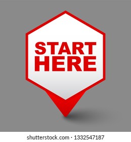 red vector banner start here