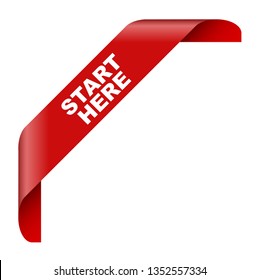 red vector banner start here