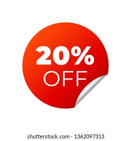 Red Vector Banner Sticker on white background. 20 percent off