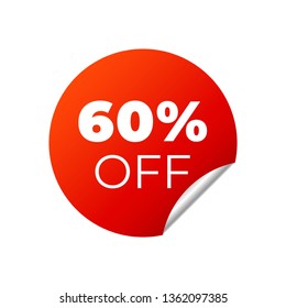 Red Vector Banner Sticker on white background. 60 percent off