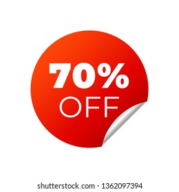 Red Vector Banner Sticker on white background. 70 percent off