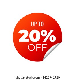 Red Vector Banner Sticker on white background, up to 20 percent off - Vector Illustration