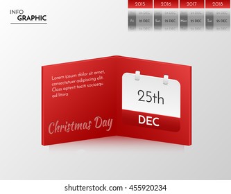 Red vector banner for you own artwork. Infographic book with christmas design.