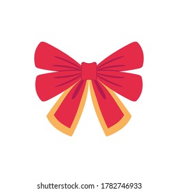 Red vector bow. Cartoon vector red label with ribbons satin bows for xmas gifts, present cards and luxury wrap pack isolated on white background