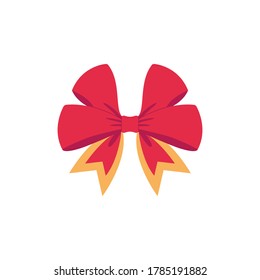 Red vector bow. Cartoon vector red label with ribbons satin bows for xmas gifts, present cards and luxury wrap pack isolated on white background