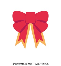 Red vector bow. Cartoon vector red label with ribbons satin bows for xmas gifts, present cards and luxury wrap pack isolated on white background