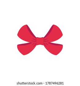 Red vector bow. Cartoon vector red label with ribbons satin bows for xmas gifts, present cards and luxury wrap pack isolated on white background