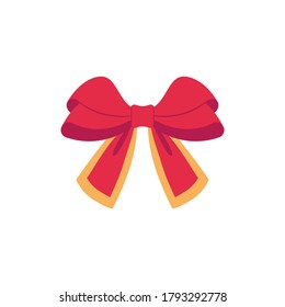 Arco vectorial rojo. Etiqueta roja vectorial de caricatura con cintas de ramas de satín para regalos de Navidad, tarjetas de regalo y paquete de envolvimiento de lujo aislado en fondo blanco