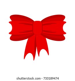 Red vector bow. Decoration for gift box for holidays, Christmas, New Year, birthday. Flat vector cartoon illustration. Objects isolated on white background.