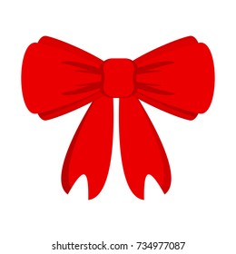 Red vector bow. Decoration for gift box for holidays, Christmas, New Year, birthday. Flat vector cartoon illustration. Objects isolated on white background.