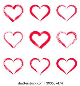 Red vector brush strokes hearts outlines valentine illustrations