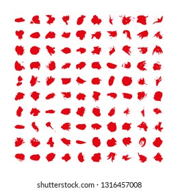 red vector brush strokes of paint on white background, smear of paint