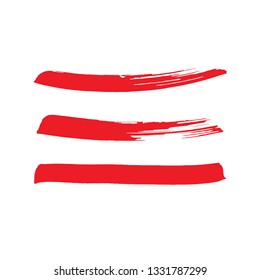 Red vector brush strokes of paint on white background 