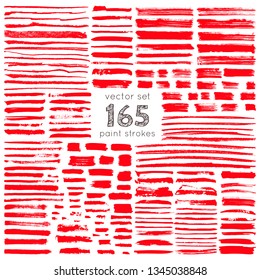 red vector brush strokes of paint on white background 