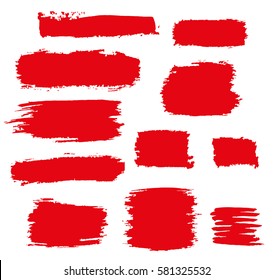 red vector brush strokes of paint on white background 