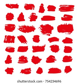 red vector brush strokes of paint on white background 