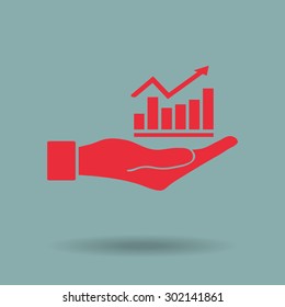 Red Vector Business Growing Chart Presentation Icon in hand - vector icon