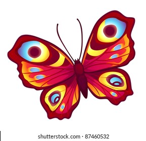 Red vector butterfly (Inachis Io) with open wings