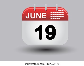 red vector calendar icon with date and month on gray background