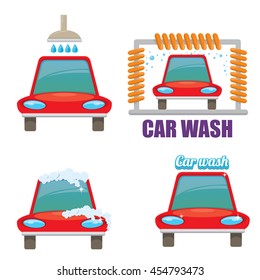 red vector Car wash icons set isolated on white. vector car wash sticker collection. vector car wash logo template. washing car label