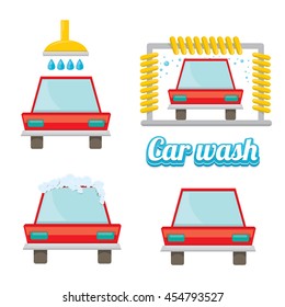 red vector Car wash icons set isolated on white. vector car wash sticker collection. vector car wash logo template. washing car label