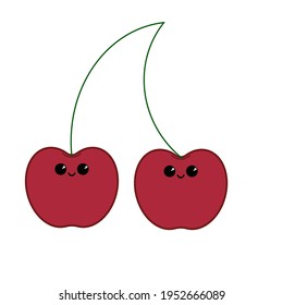 red vector cherry with smile and eyes. print on print or fabric. fruits on white background