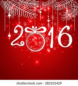 Red vector Christmas background with fir branches