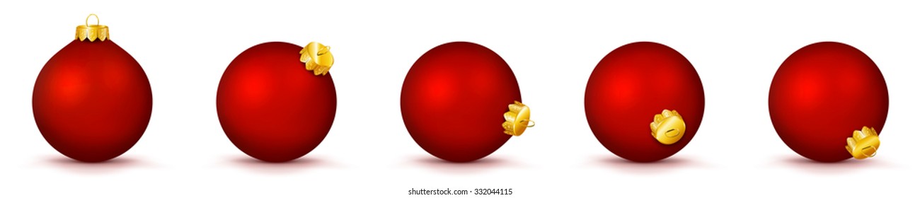 Red Vector Christmas Balls Collection - Panorama Bauble Set - X-Mas Decorations - Each Ball is in Extra Vector Layer, Cleanly Separated - Christmas Tree Decor.