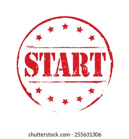 Red vector circles grunge stamp START